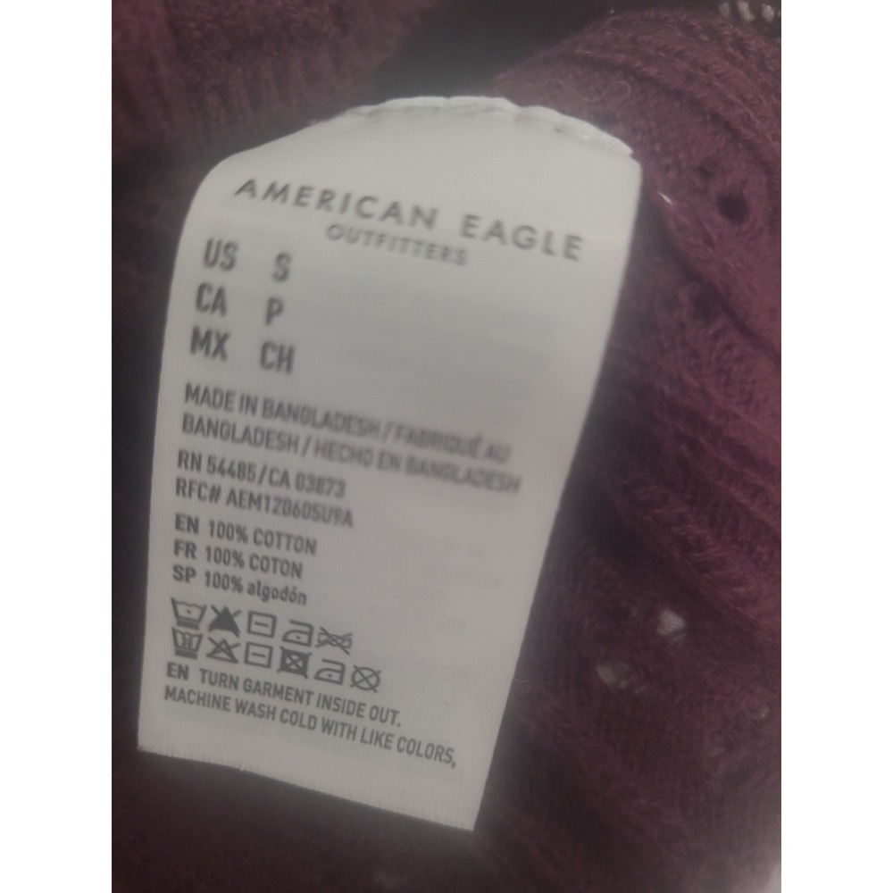 American Eagle women SZ S Short sleeve ribbed knit burgandy button front sweater - Picture 10 of 12